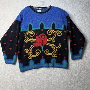 VINTAGE KITTY HAWK Sweater Women’s MEDIUM Rose Hearts 80’s Acrylic MOHAIR